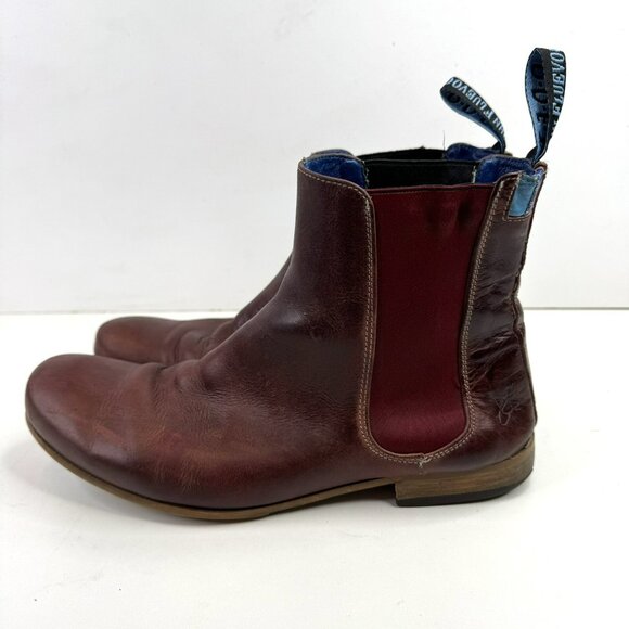John Fluevog Mens Size 10 Chelsea Boots Radio RCI BBC Burgundy Leather Ankle - Picture 5 of 12